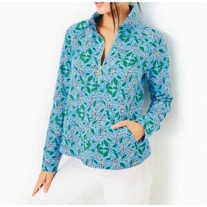 Lilly Pulitzer XS Melena Popover Bon Bon Blue Leapin Half-Zip Pullover Jacket